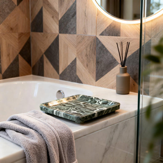 Green Marble Tray – Square Organic Shape Decorative Platter – Handcrafted Stone Home Decor for Kitchen or Gift