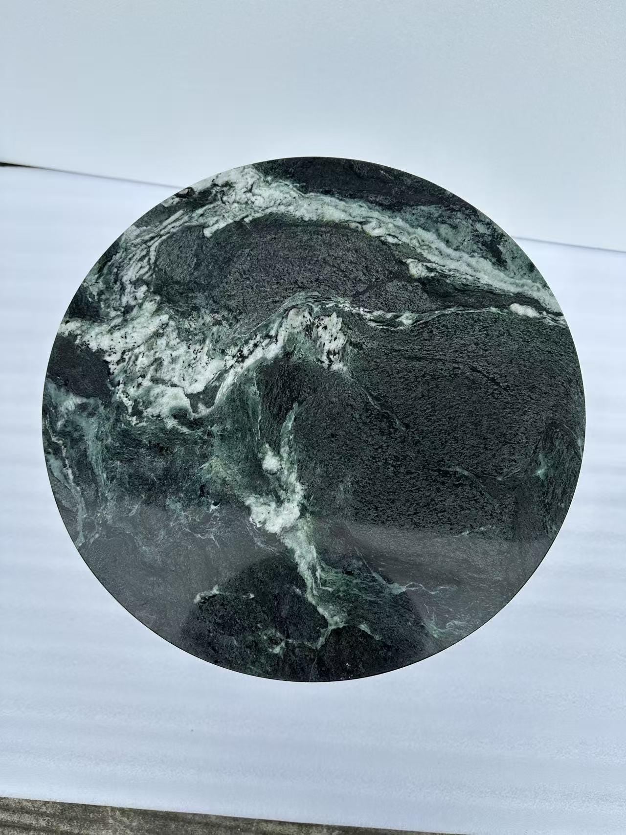 Natural Green Marble Side Table: vintage Design, Hand-Polished