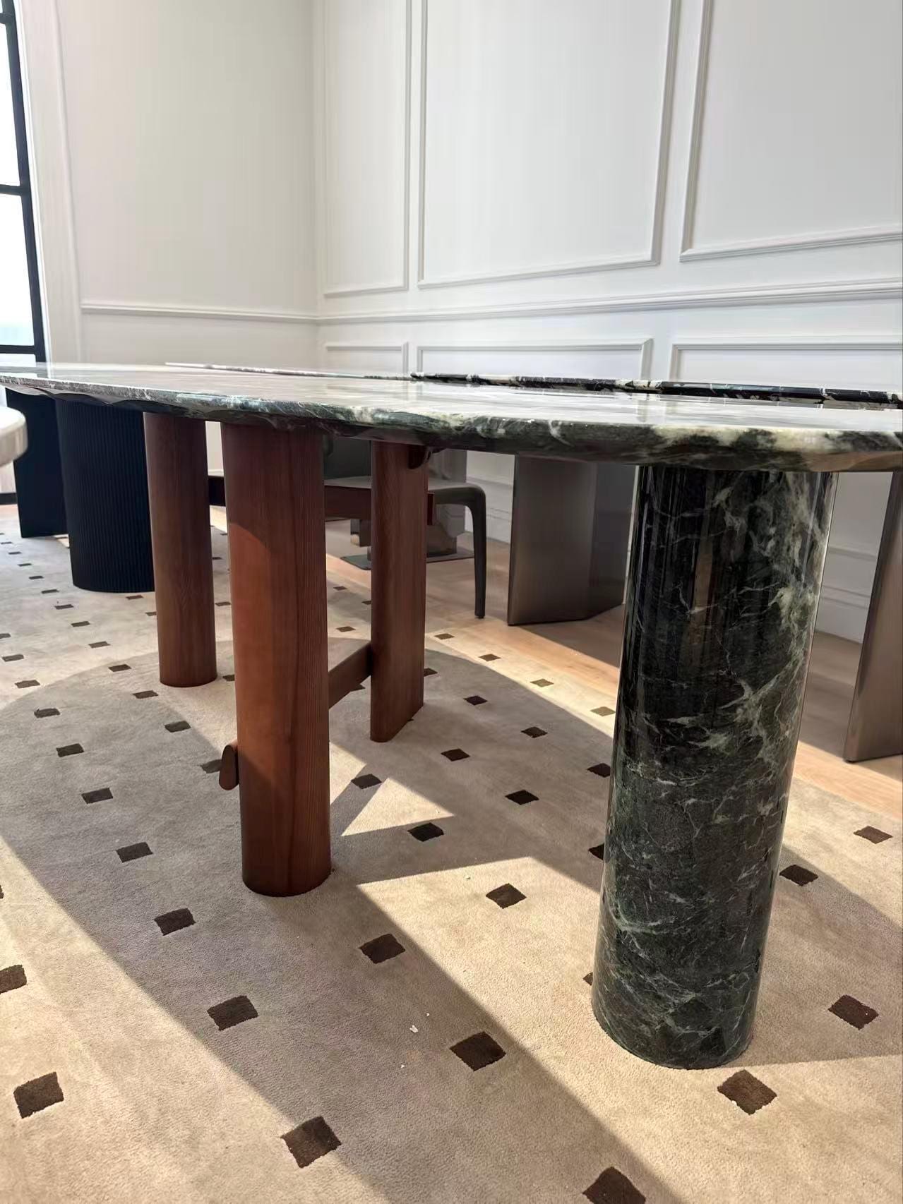 Organic Special Shape Natural Green marble Stone Dining Table: Luxury