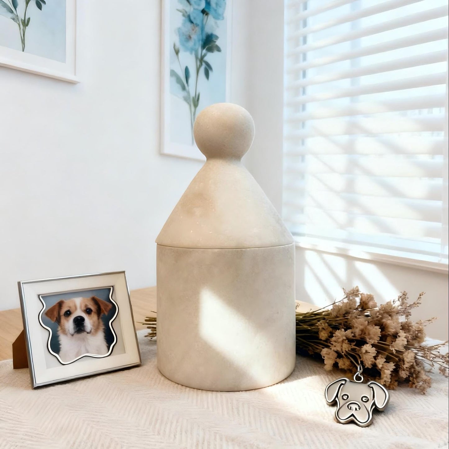Handmade Marble Pet Urn - Peaceful Ashes Keepsake for Dogs & Cats