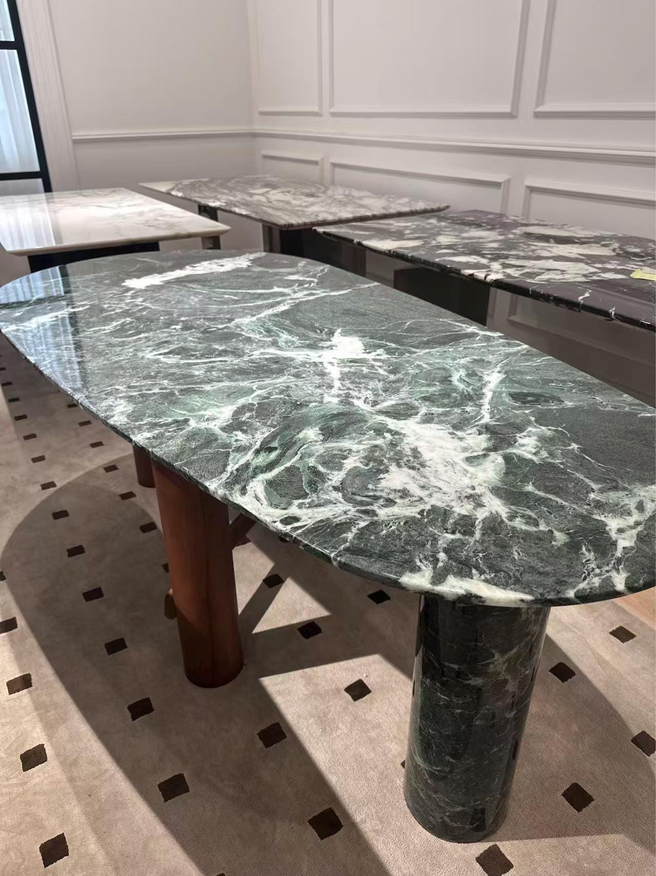 Organic Special Shape Natural Green marble Stone Dining Table: Luxury