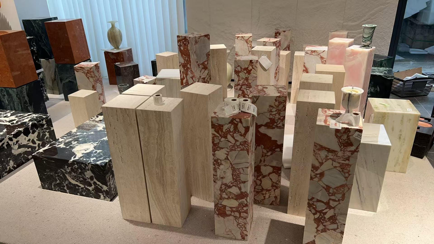 Custom Travertine side Table: Handmade Natural Stone End Table