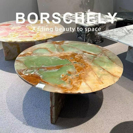 Vintage Onyx Coffee Table: Brown & Green Round Side Table, Earth and Fire Series