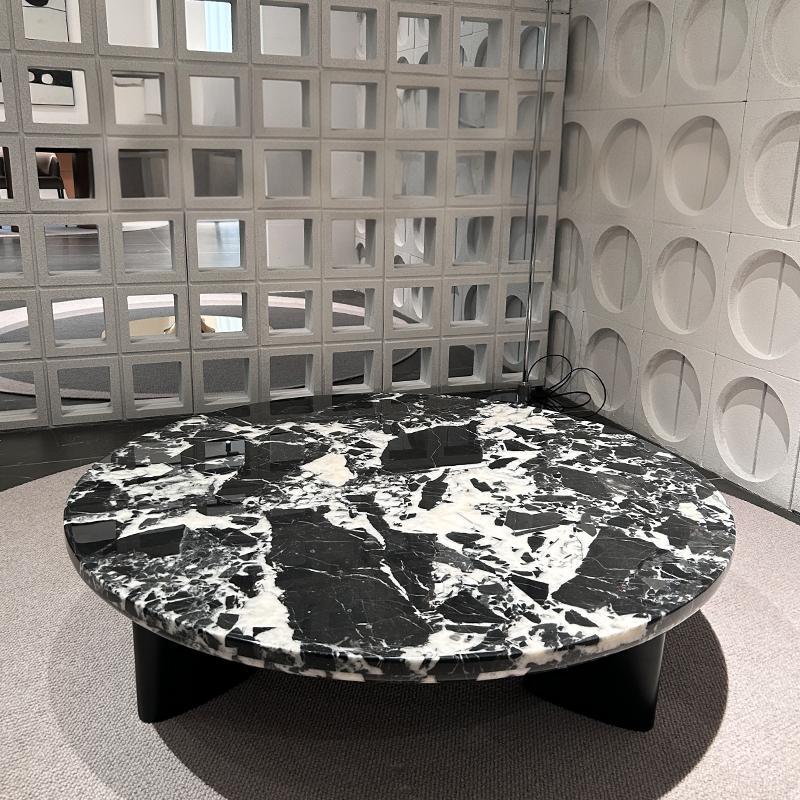 Handmade Round Natural Black Marble Coffee Table: Contemporary Living Room Cocktail Table