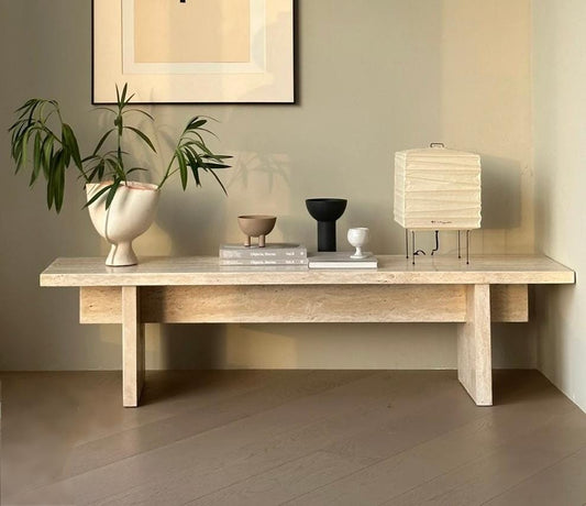 Natural Travertine Console Table: Japandi style for living room