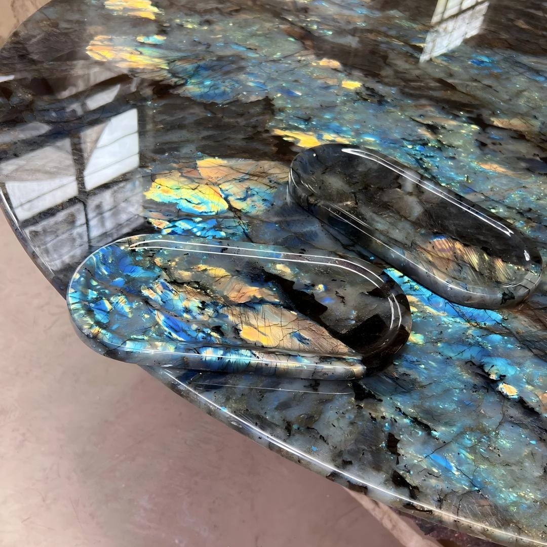 Labradorite Stone Tray – Iridescent Organic Shape Decorative Platter – Handcrafted Crystal Home Decor Gift