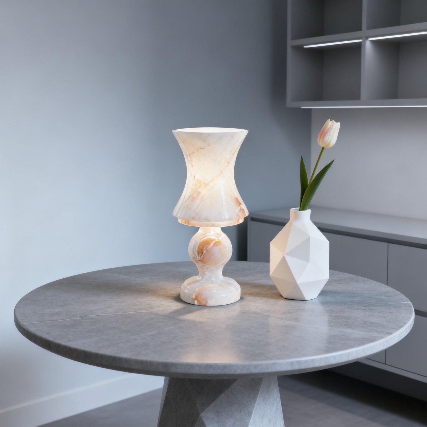Hand-Carved Nature Marble Lamp, Hourglass Silhouette