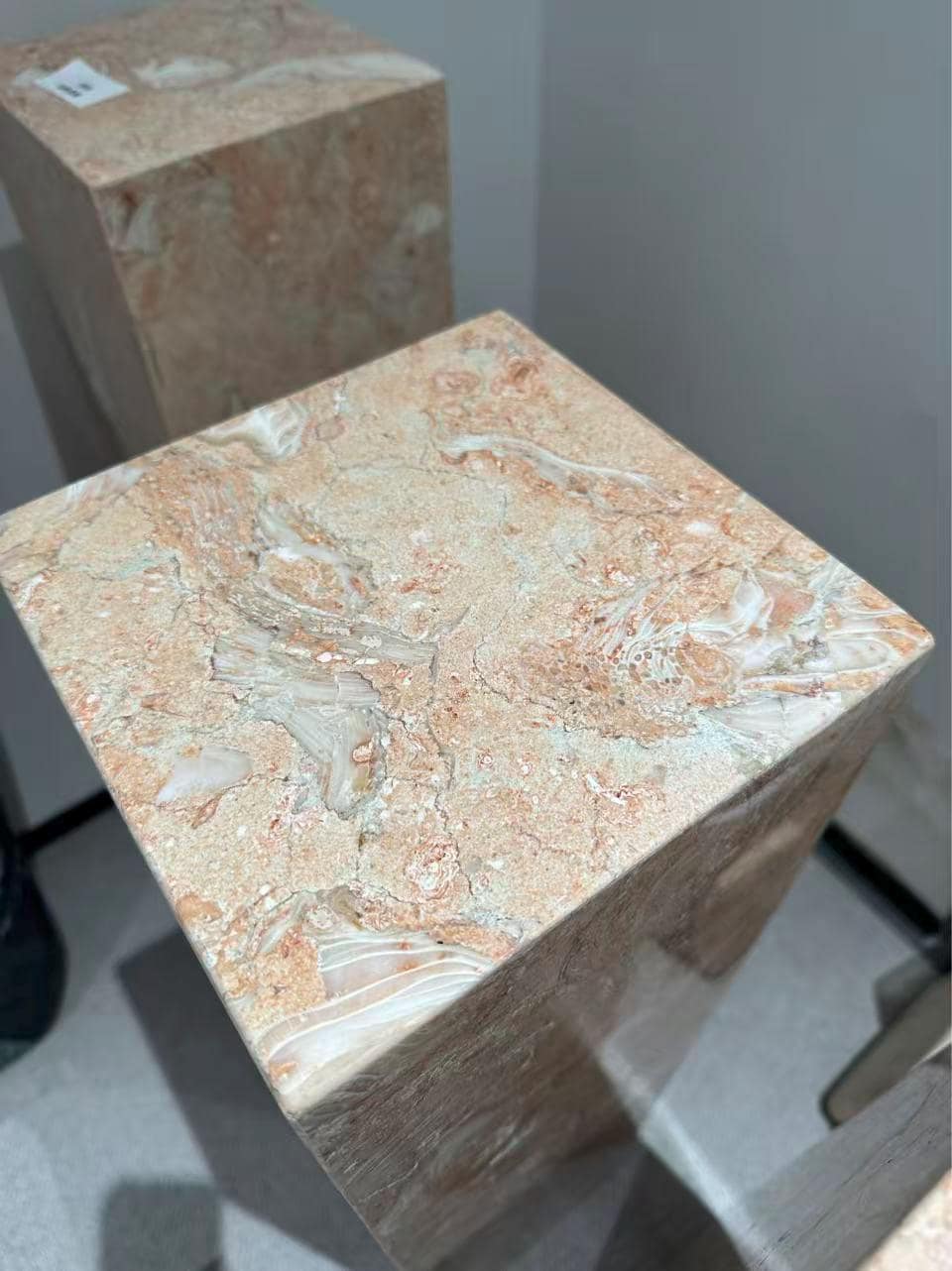 Handmade Natural Shell Pink Marble Plinth: French Style Display Stand
