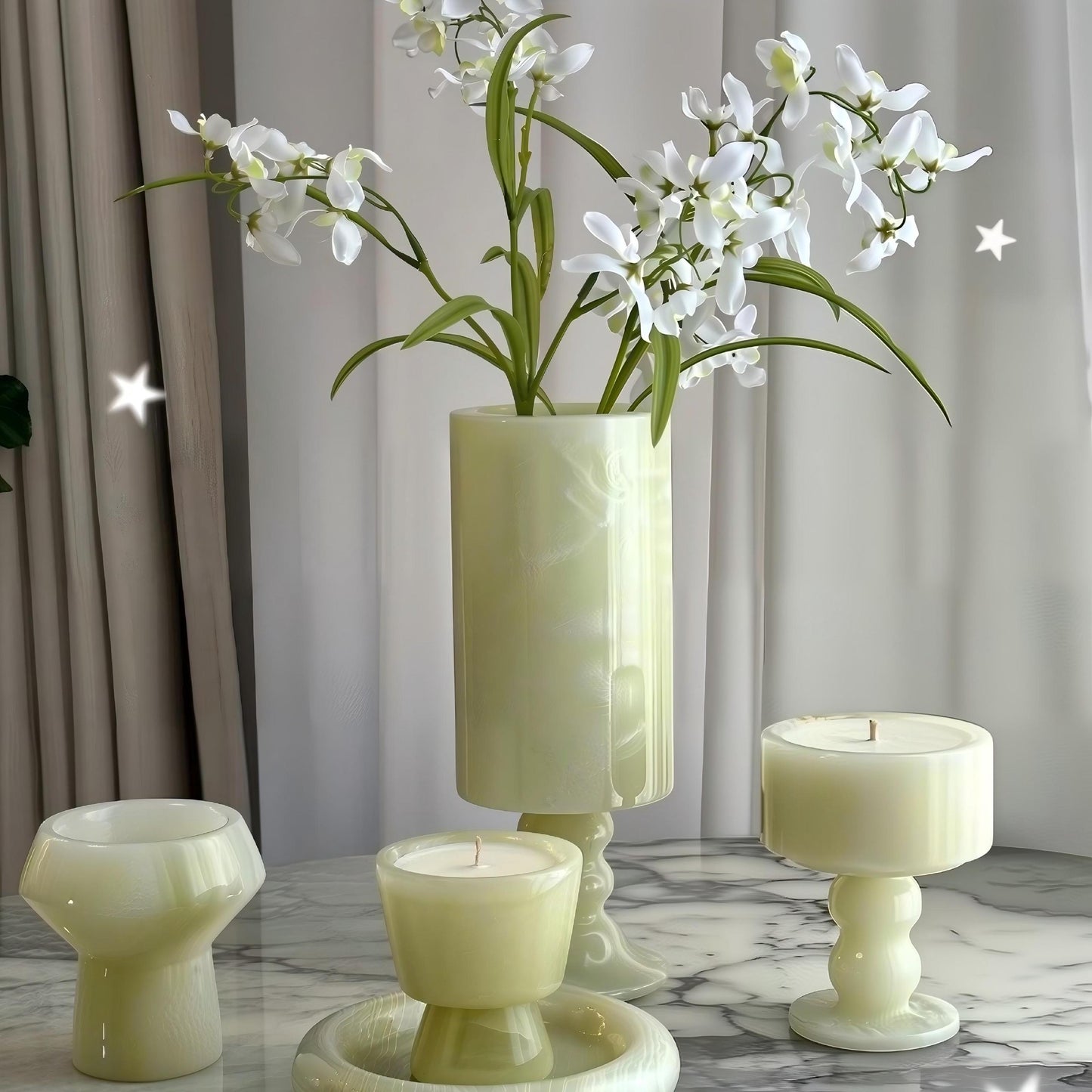 Celestial Jade Green Marble Candle and Vase Set Valentine's day gift for her