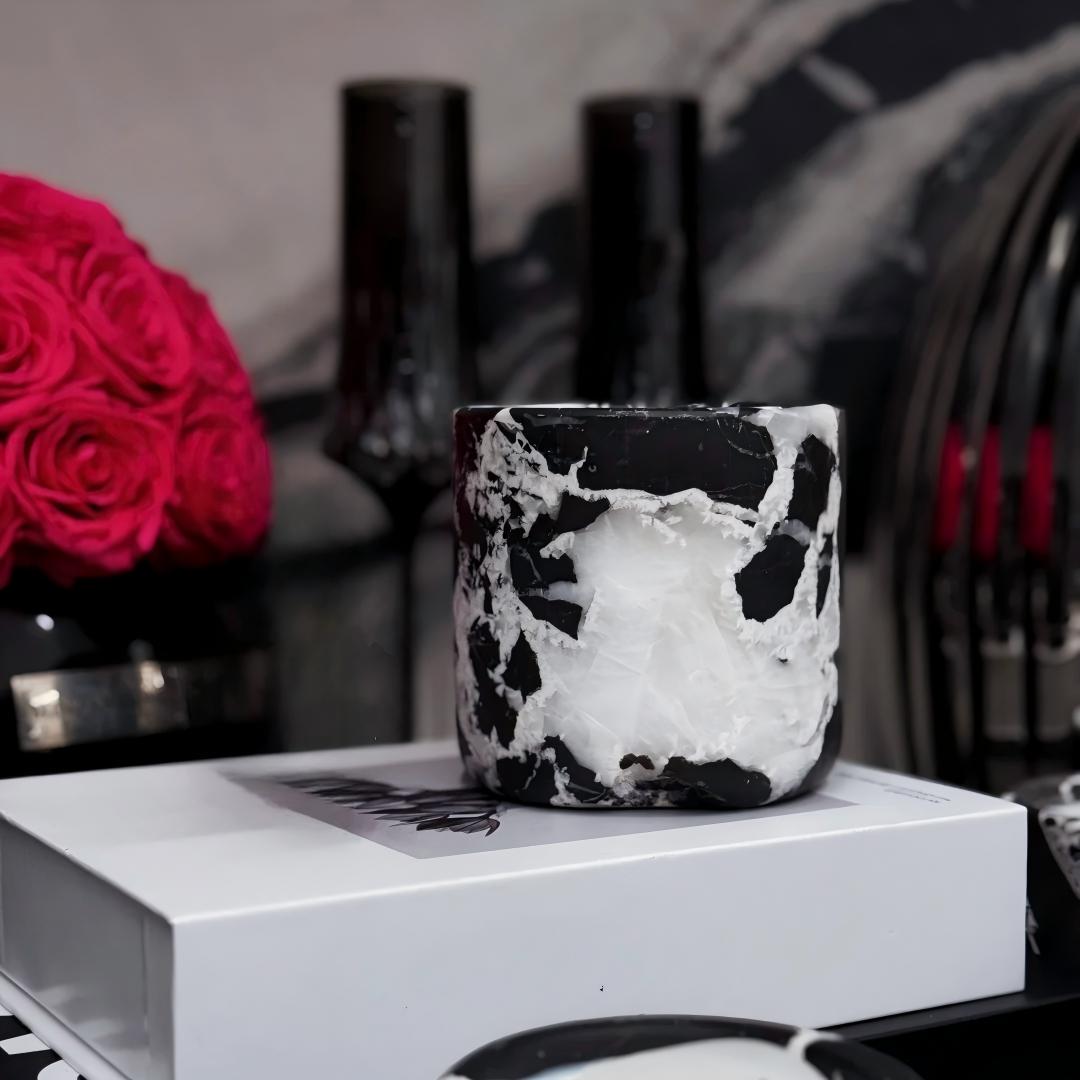 Black natural marble scented candles and jewelry storage tray, home decoration, gifts for friends