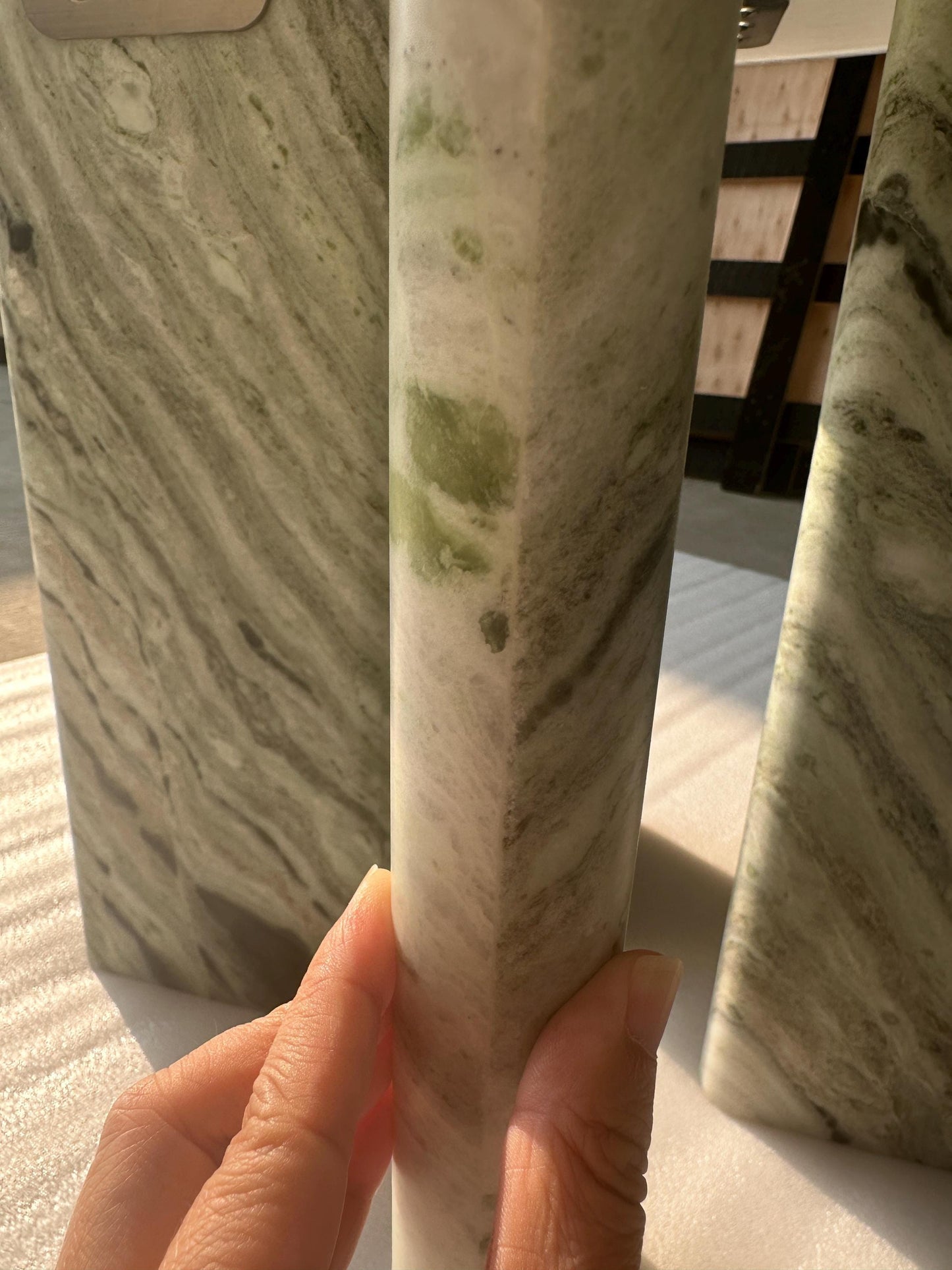 Handmade Round Light Green Marble Coffee Table | Organic Modern Decor