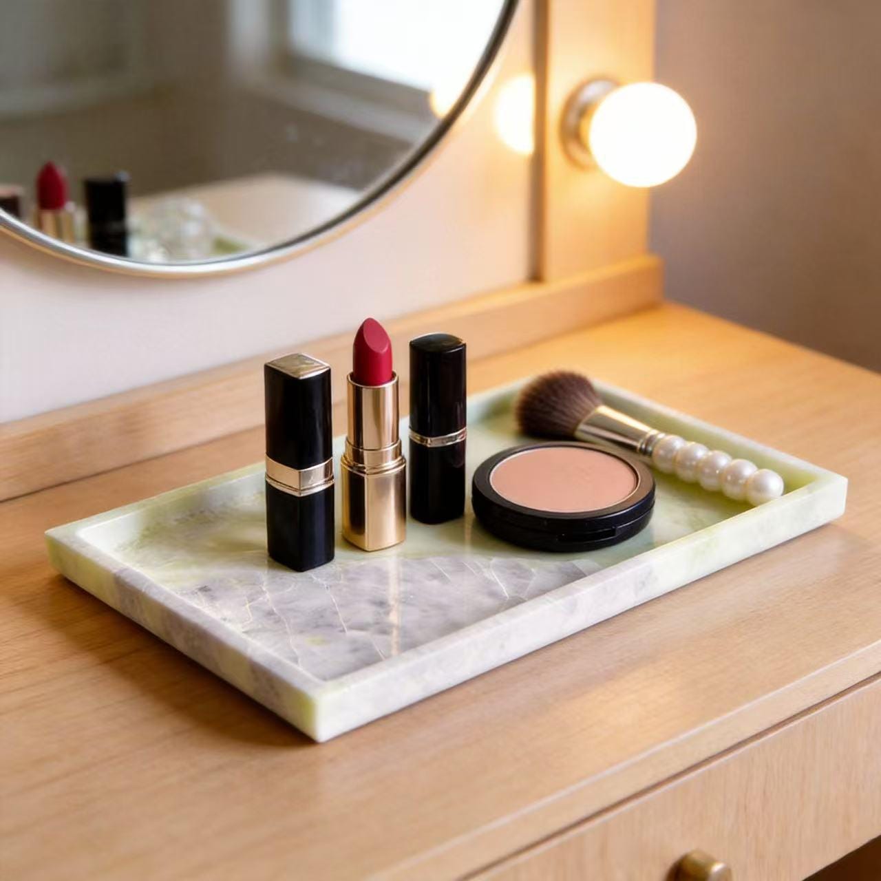 Handmade Green Marble Catchall Tray, Unique Statement Organizer for Stylish Home Ambiance