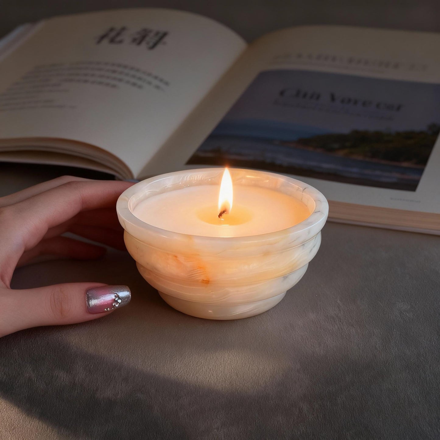 Luxury Banded Stone Candle, Valentine's Day Thoughtful Gift for Girlfriend/Wife