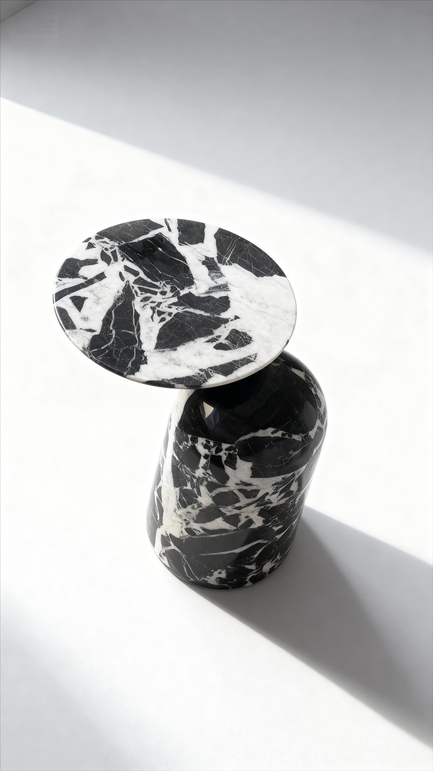 Handmade Modern Black and White Marble Side Table - Round Moon Top