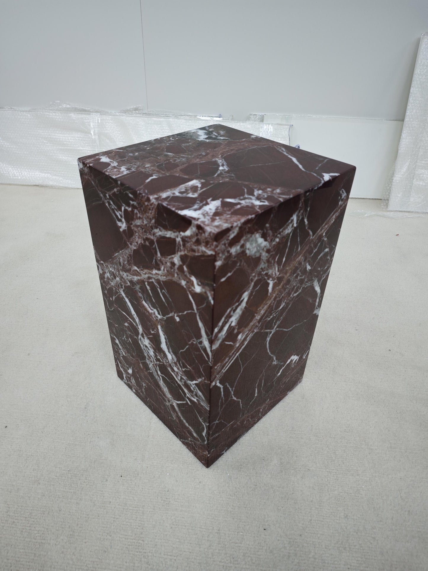 Royal Natural Rosso Lepanto Red Marble plinth side table, Luxurious Sofa Accent & Nightstand, Handcrafted