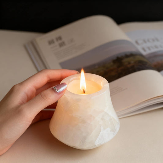 Natural Onyx Candle Holder - Handcarved Marble Aromatherapy Vessel | Unique Home Decor | Luxury Scented Candle Container