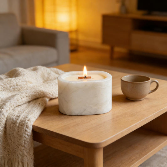 White Marble Scented Candle – Natural Stone, Aromatherapy Gift