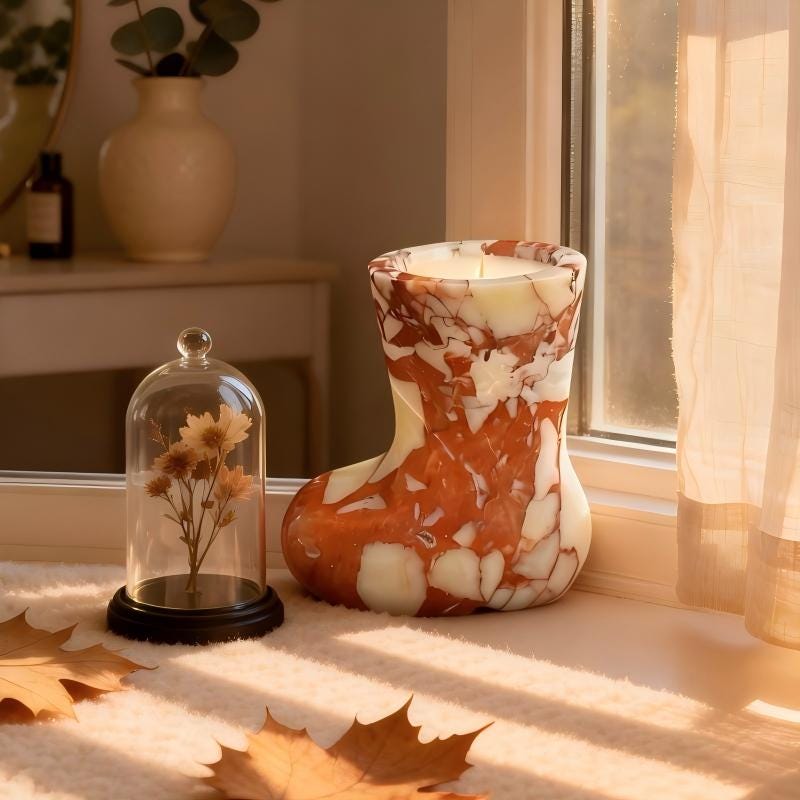 Marble Christmas Boot Candle – Handcrafted Stone Holder with Soy Wax – Festive Holiday Decor, Unique Gift for Her