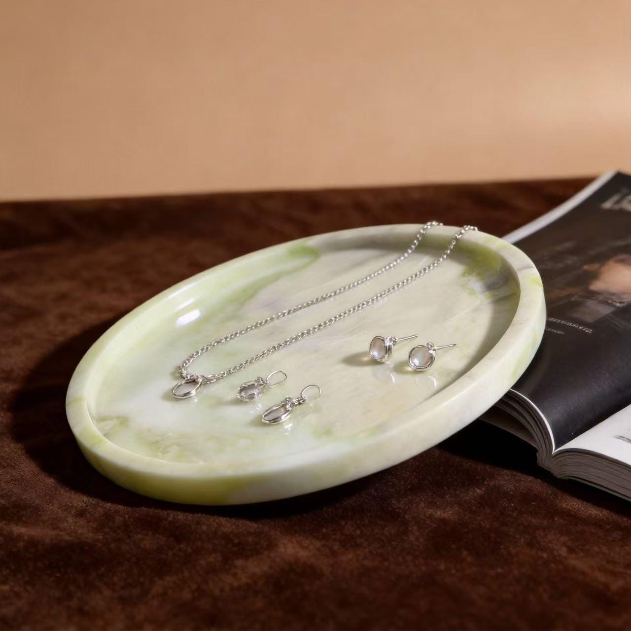 Handmade Veined Marble Jewelry Dish, Modern Minimalist Stone Tray