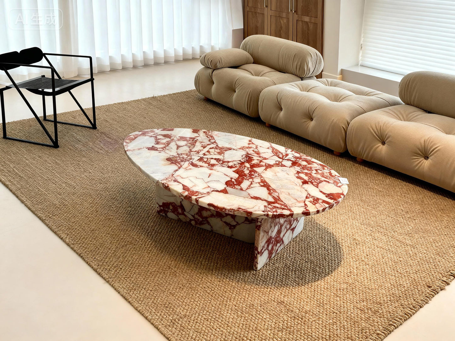 Modern Oval Red Marble Coffee Table: modern style