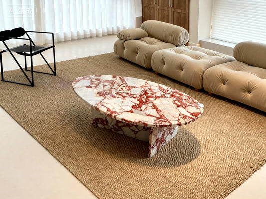 Modern Oval Red Marble Coffee Table: modern style