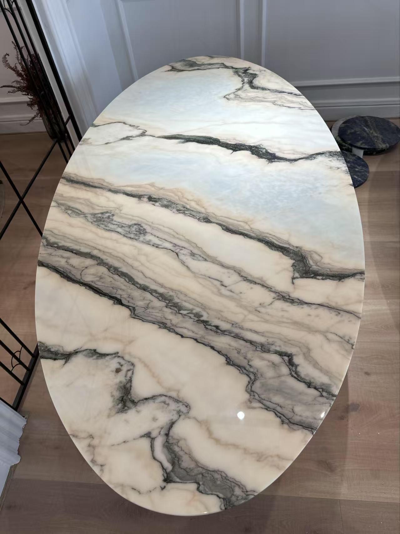 Statuario Rosso Marble Dining Table: Oval, One-of-a-Kind, Vintage Style