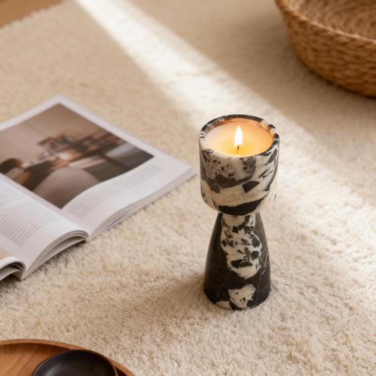 Marble pattern, scented candles, diffuser ability, calming and sleep-inducing, decorative items, natural marble, soy wax, gifts for friends