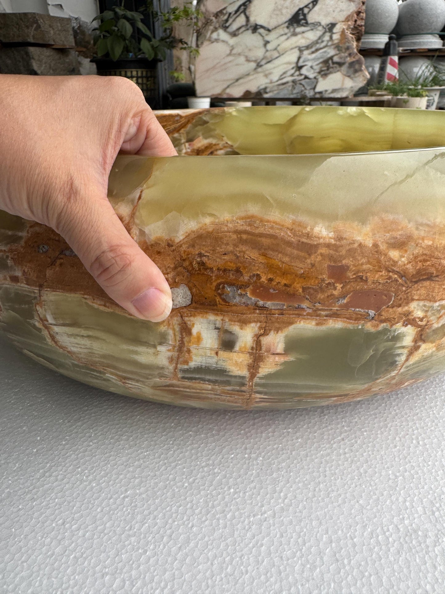 Handcrafted green onyx Vessel sink | Wash basin | 16" Round Bathroom Vessel | Vintage style
