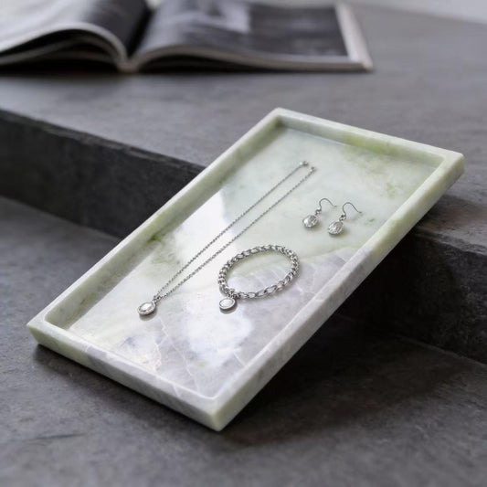 Handmade Green Marble Catchall Tray, Unique Statement Organizer for Stylish Home Ambiance