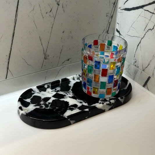 Black natural marble scented candles and jewelry storage tray, home decoration, gifts for friends