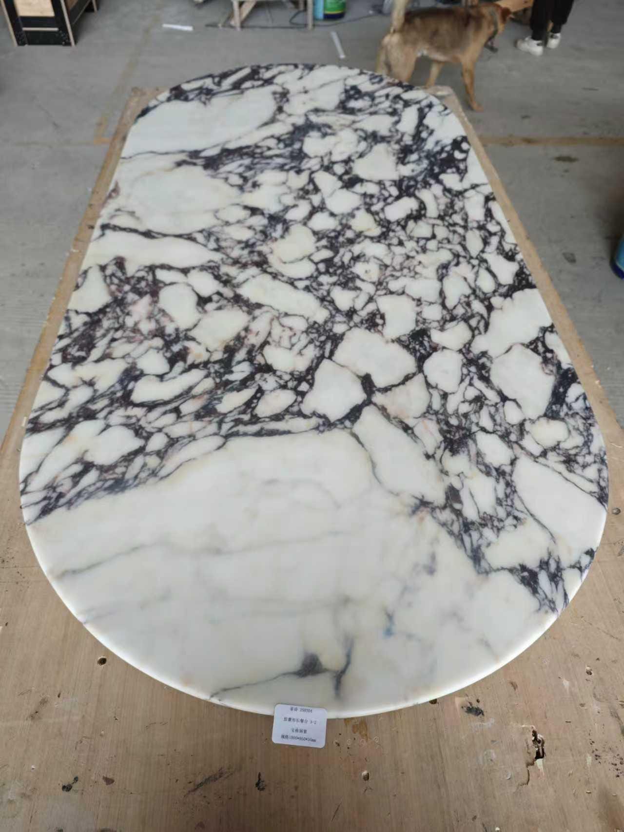 Calacatta Viola Marble Dining Table: Handmade Wooden Pedestal