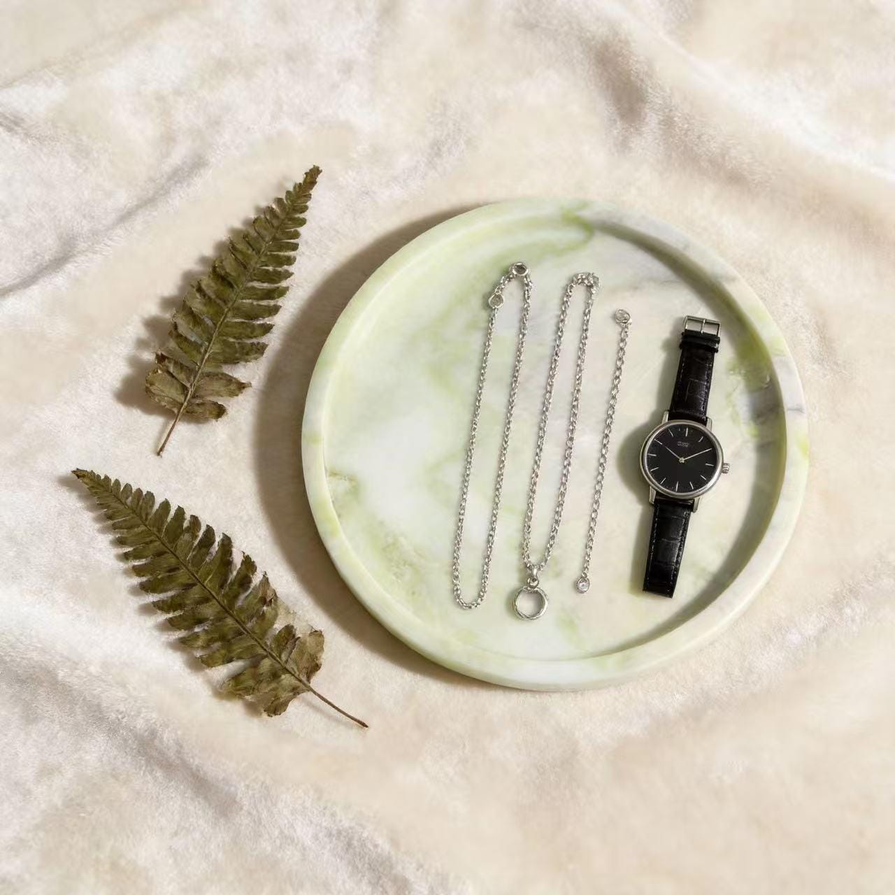 Handmade Veined Marble Jewelry Dish, Modern Minimalist Stone Tray