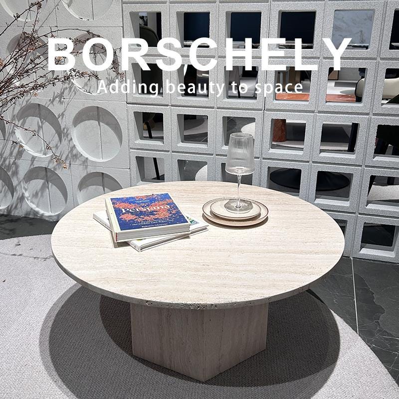 Handmade Natural Beige & Red Travertine Coffee Table: Mid-Century, Contemporary