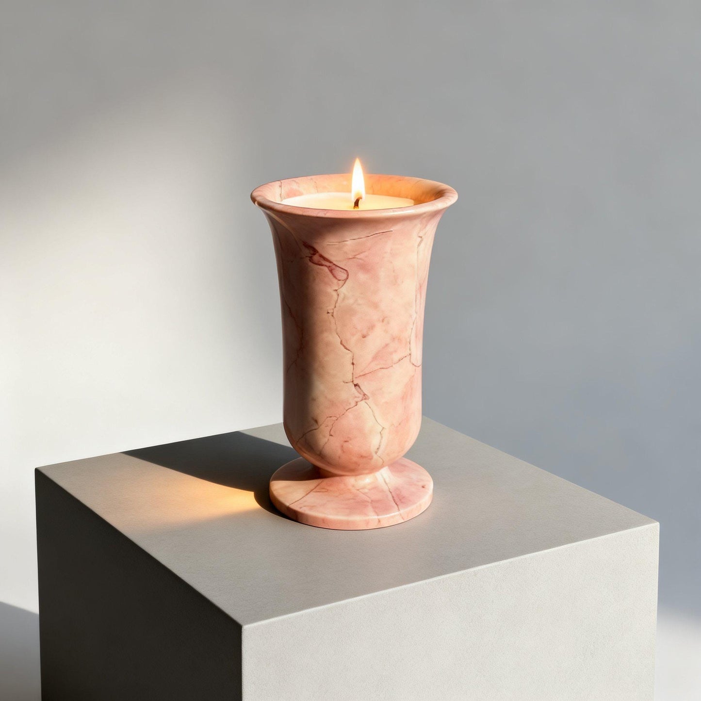 Handcrafted Travertine Marble Chalice Candle, Artisanal Soy Wax for Warm Valentine's day love gift