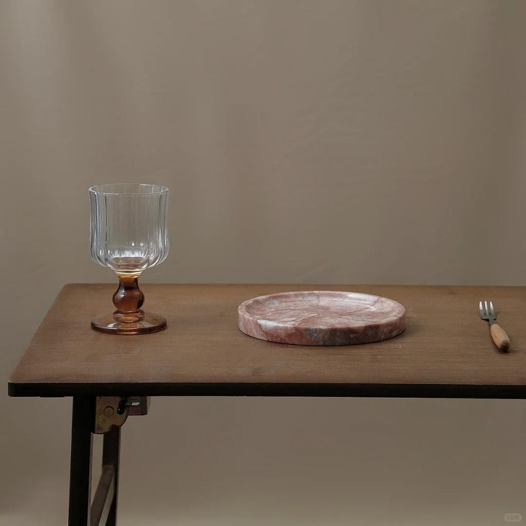 Natural Marble Pink Rolling perfume Tray, Handmade Fruit Tray for Stylish Home Ambiance