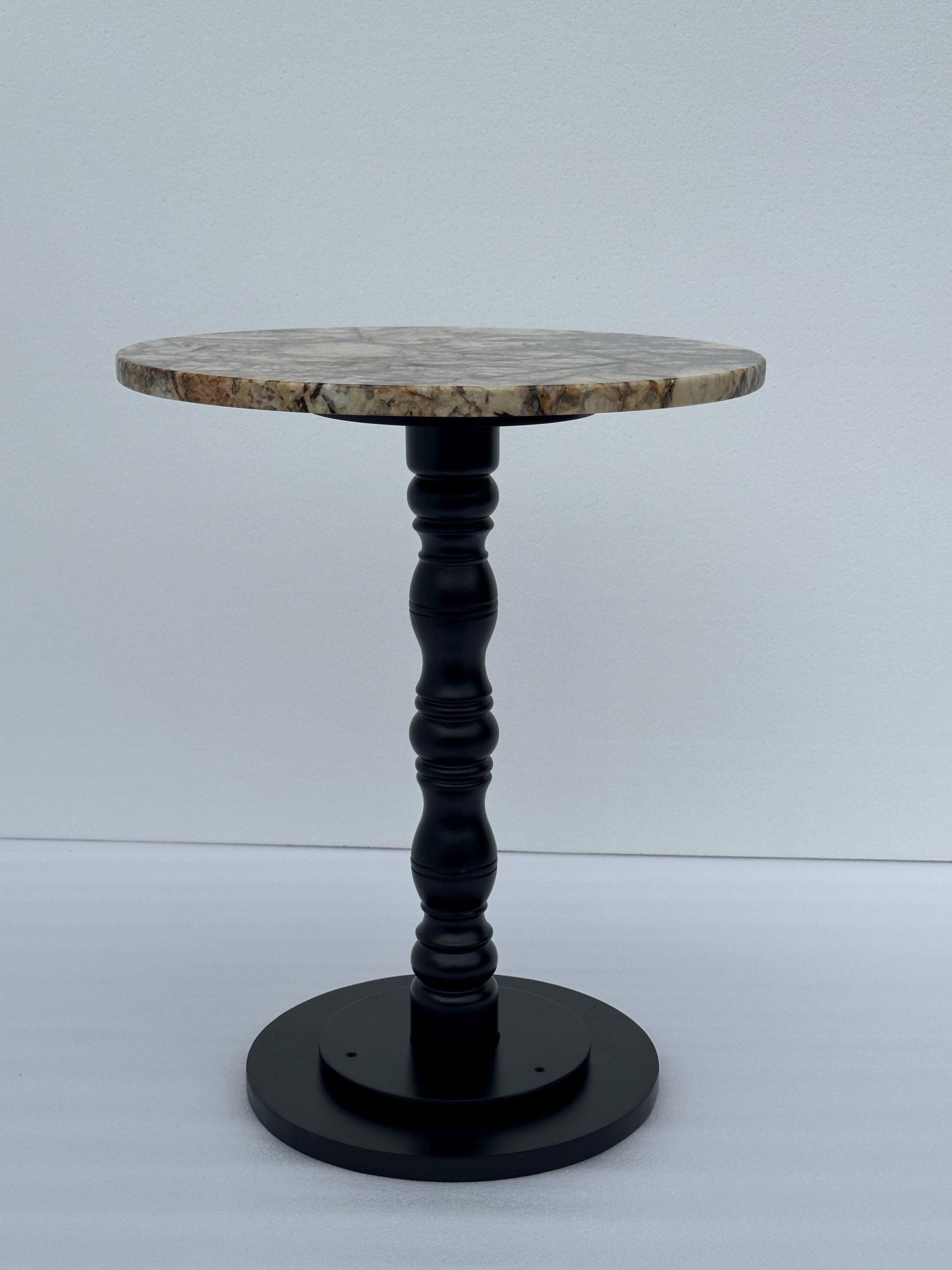 Natural Marble & Wood Pedestal Side Table: Vintage Minimalist Nightstand