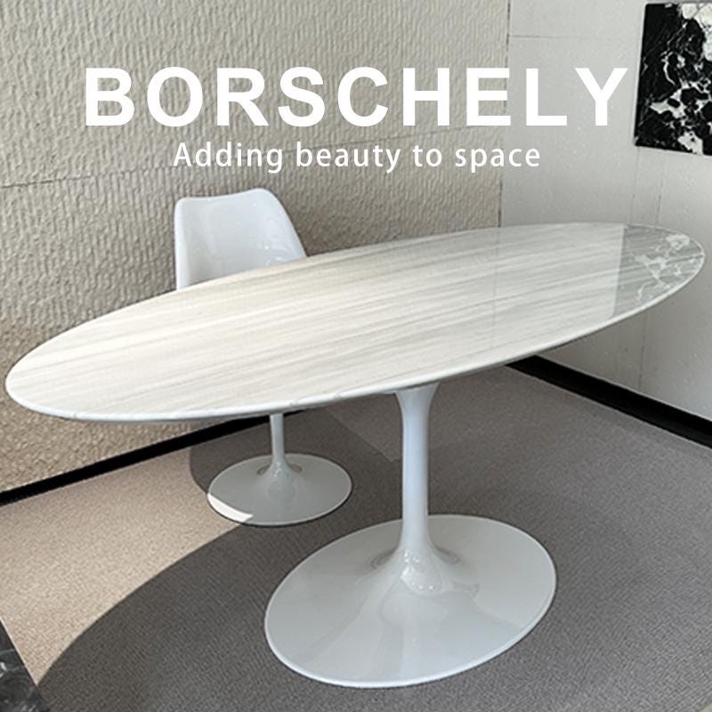 Oval Natural Italy Green Marble Dining Table: Mid-Century Modern Aluminum Base