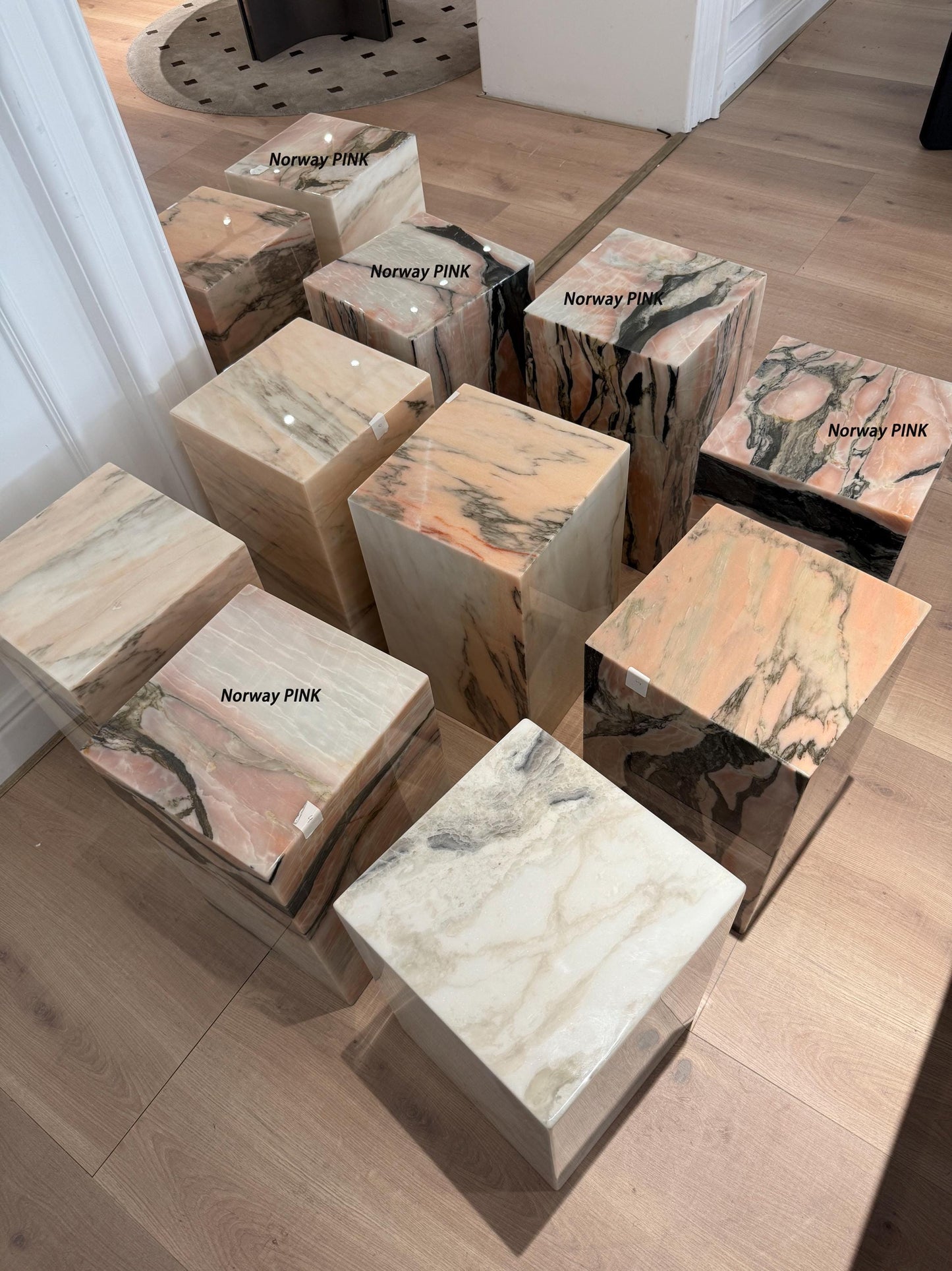 Calacatta Pink Marble Plinth: Minimalist Side Table, Display Pedestal