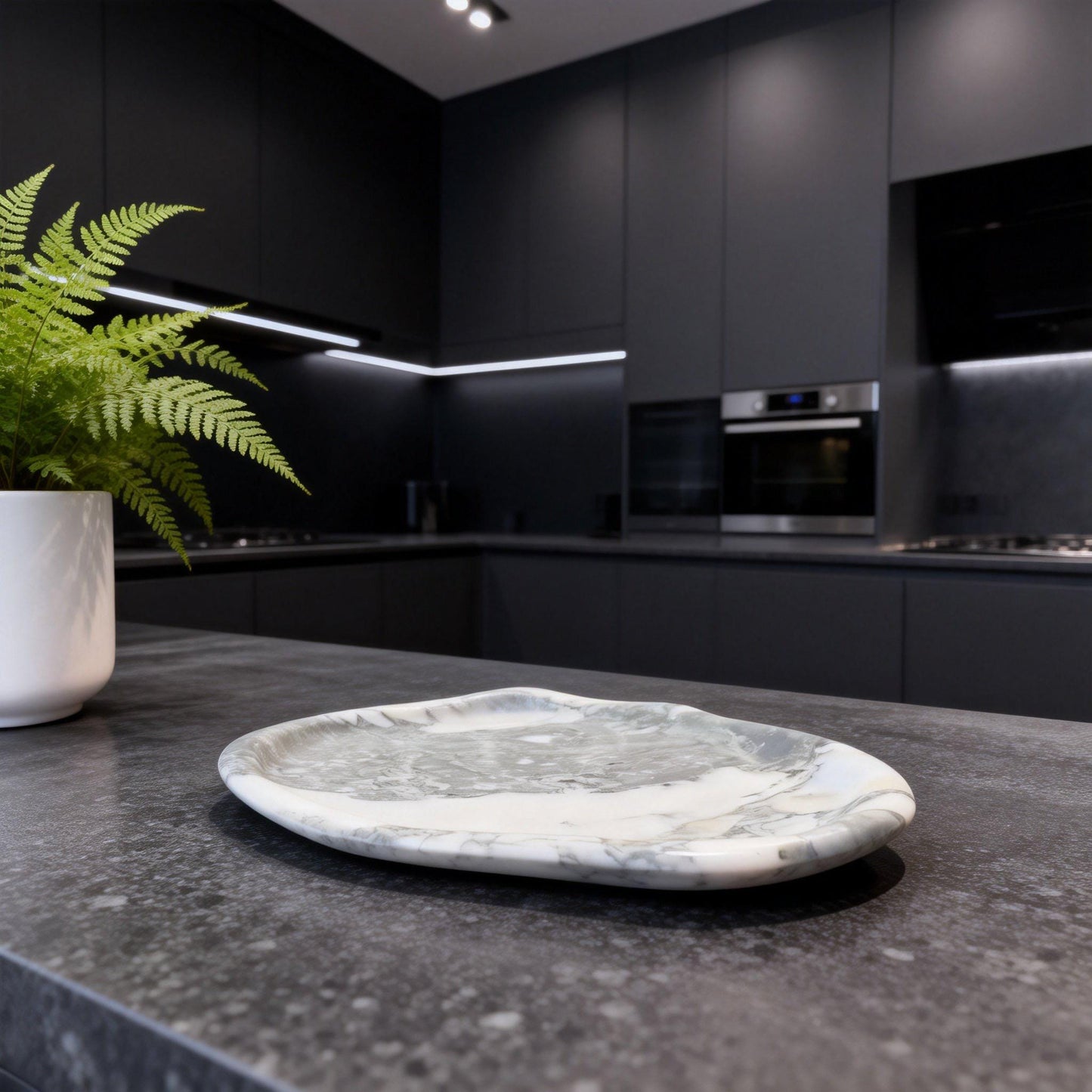 Natural Marble Tray – Organic Shape Decorative Stone Platter – Handcrafted Home Decor for Kitchen or Gift