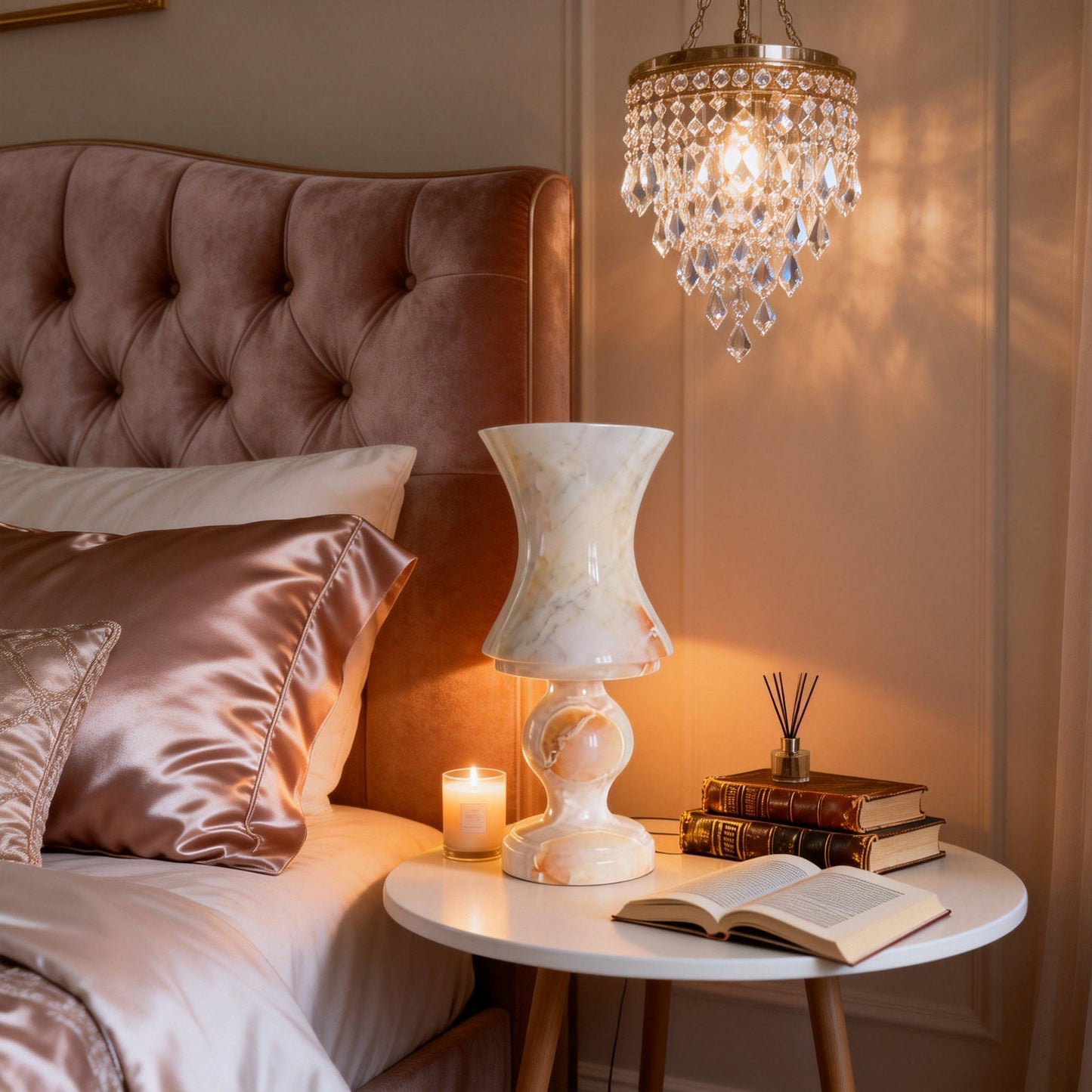 Hand-Carved Nature Marble Lamp, Hourglass Silhouette