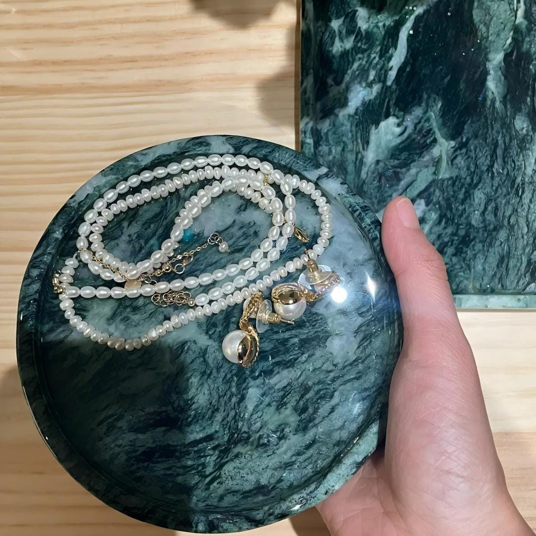 Handcrafted Marble Green Tray for living room designs-Jewelry Storage Tray useful gift