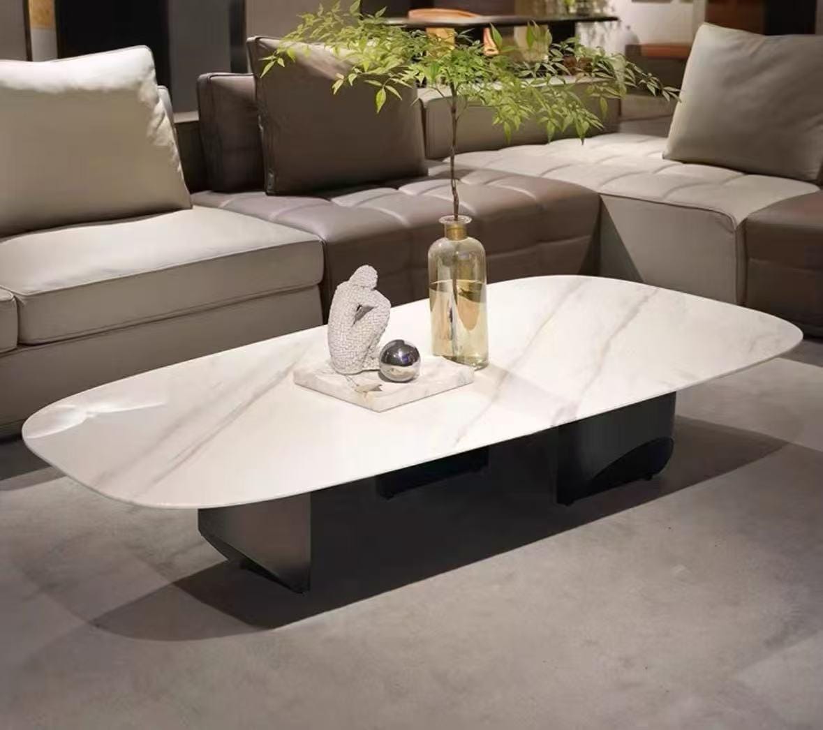 Handmade White Marble Coffee Table - Modern Italian Minimalist Design