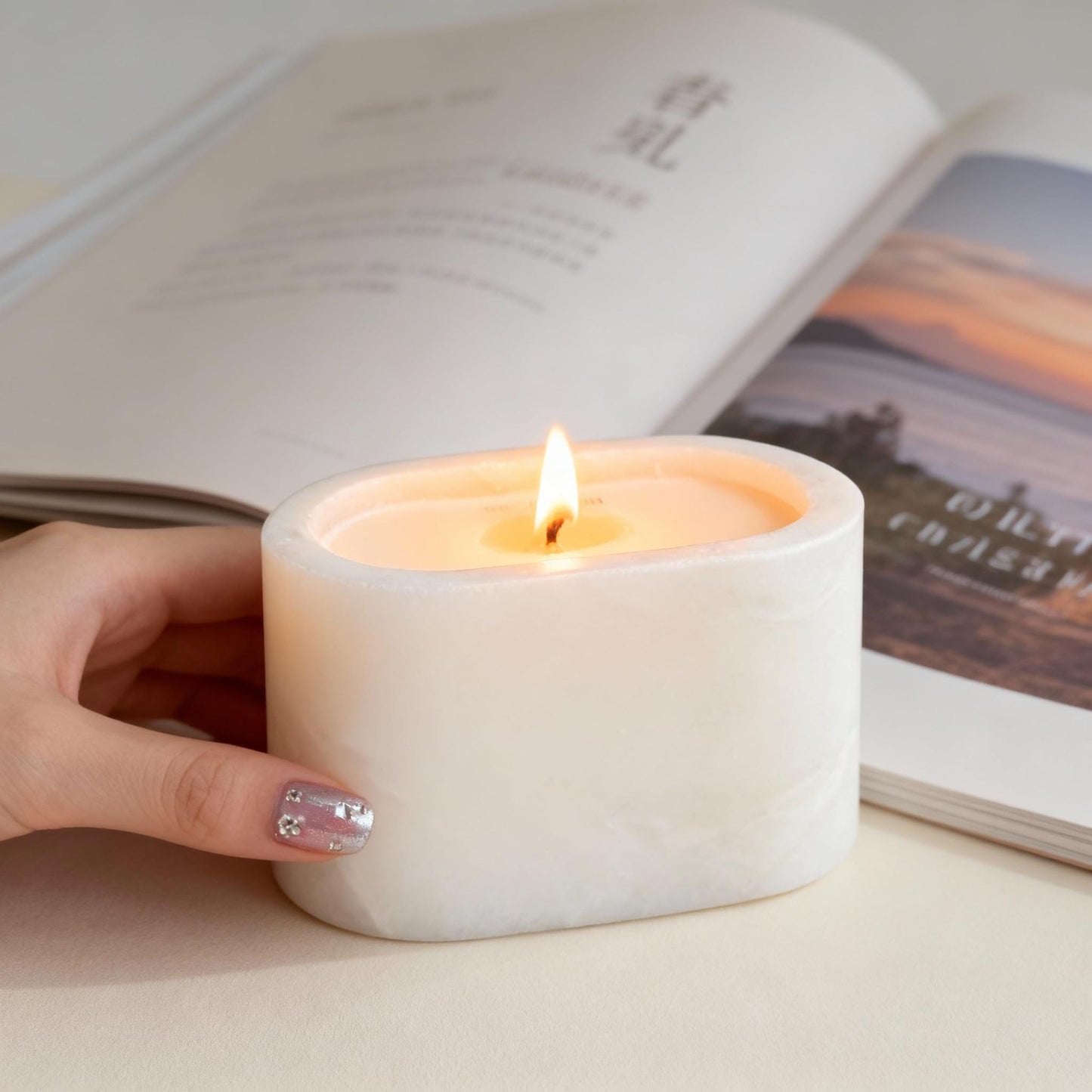 White Marble Scented Candle – Natural Stone, Aromatherapy Gift