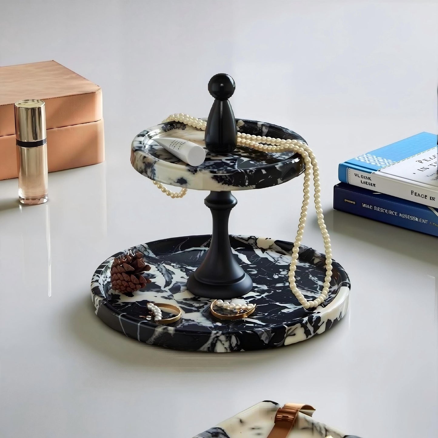 Handmade marble jewelry storage tray-Luxury home decor as wedding love gift for her