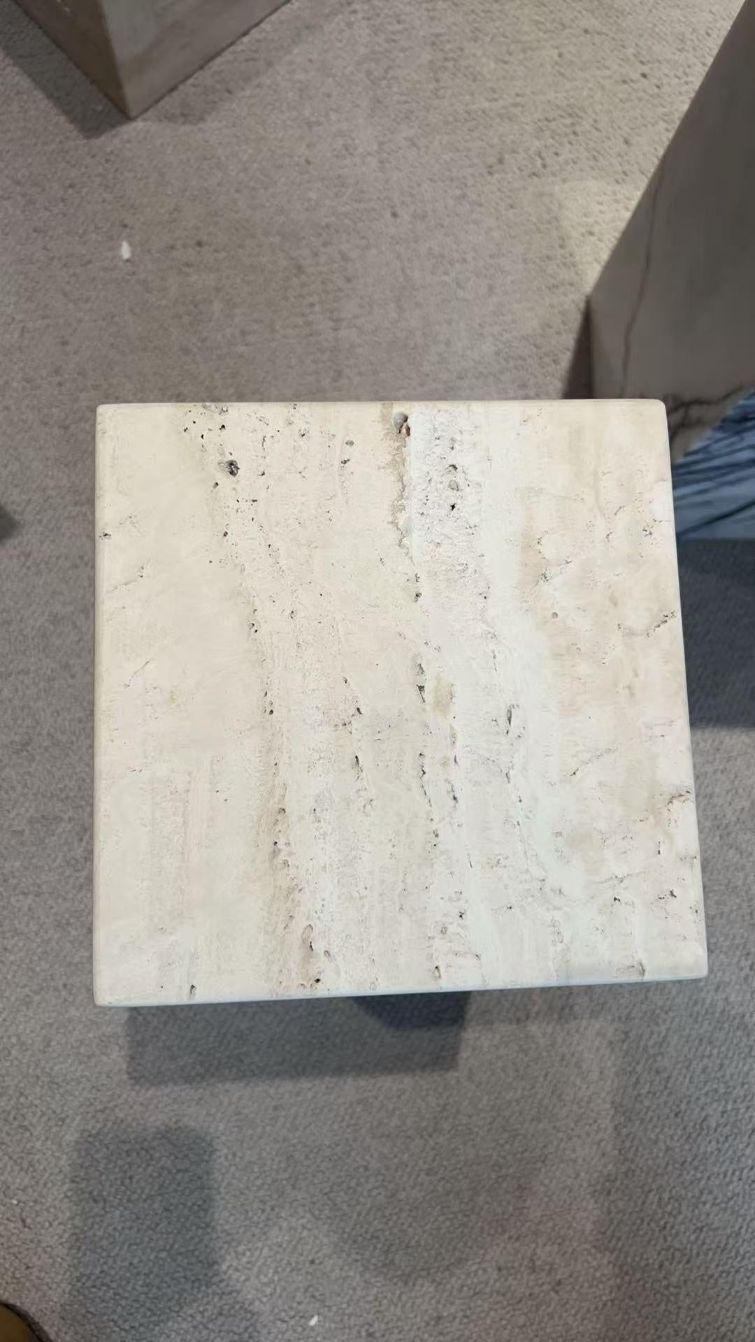 Custom Travertine side Table: Handmade Natural Stone End Table