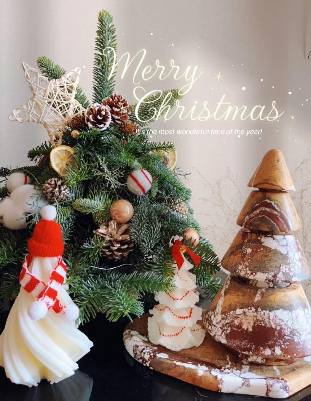 Natural Stone Christmas Tree Candle Holders: Gold & Brown Set of 4