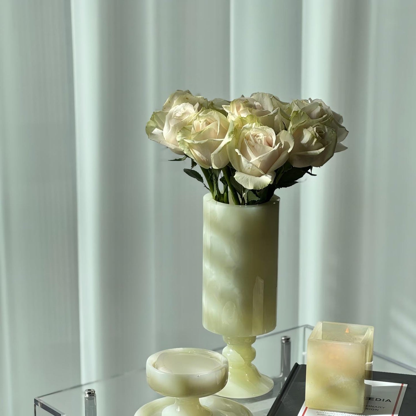 Celestial Jade Green Marble Candle and Vase Set Valentine's day gift for her