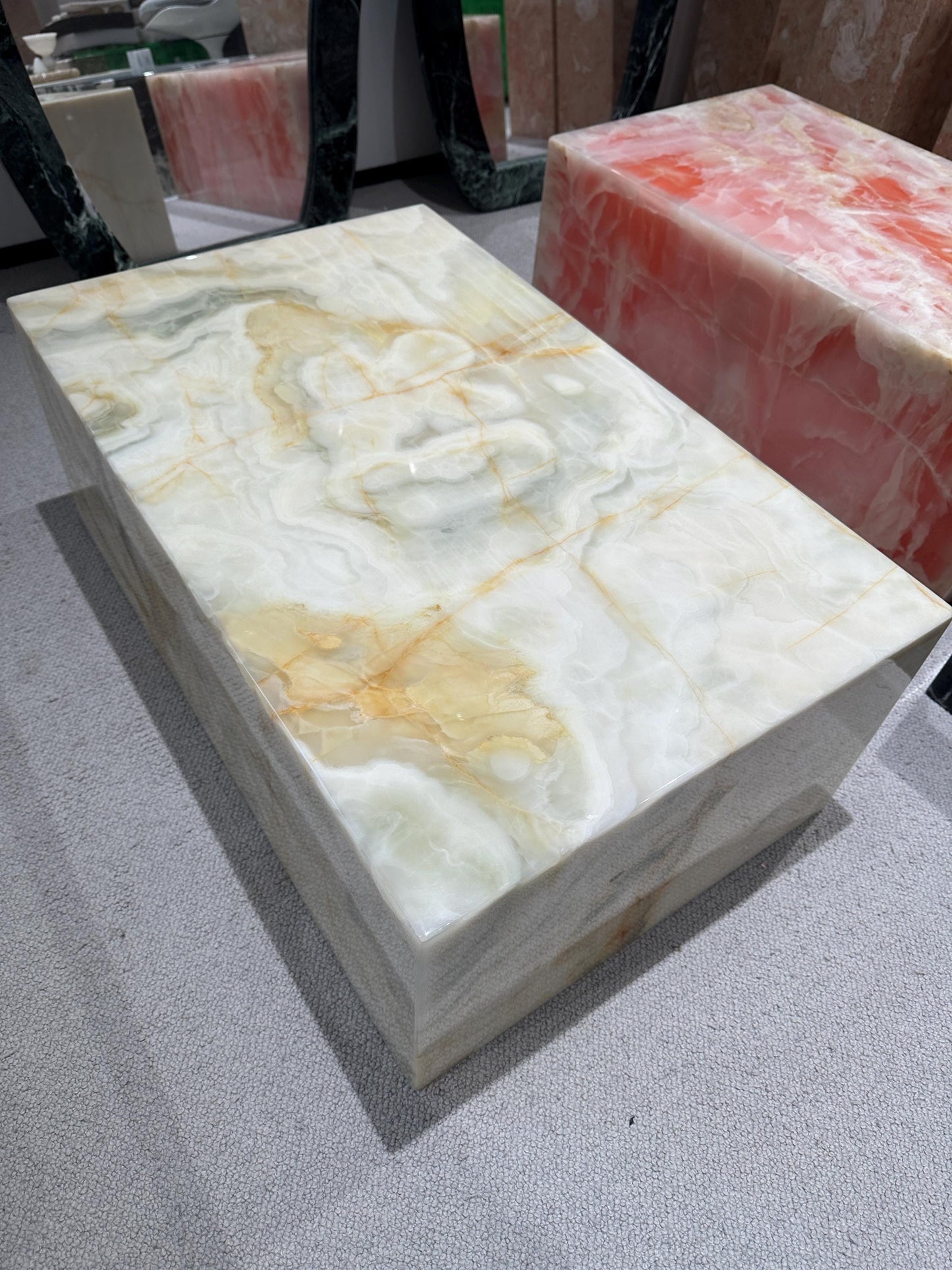 handmade natural white green onyx plinth coffee table, Modern Italian Minimalism