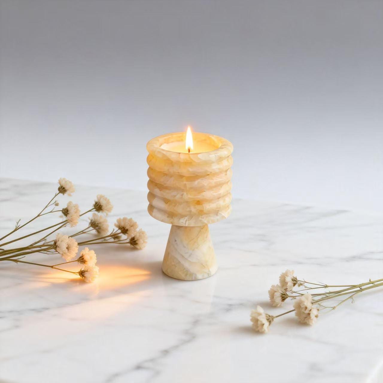 Layered Marble Pedestal Scented Candle, Handcrafted Honey Onyx Candle, Modern Home Decor Gift