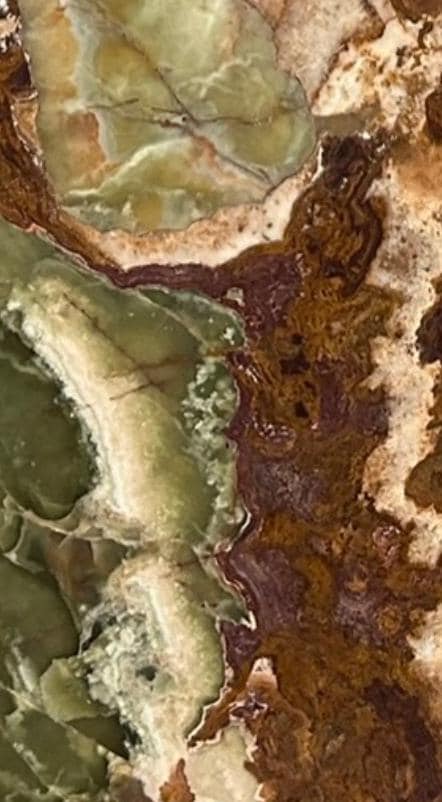 Vintage Onyx Coffee Table: Brown & Green Round Side Table, Earth and Fire Series
